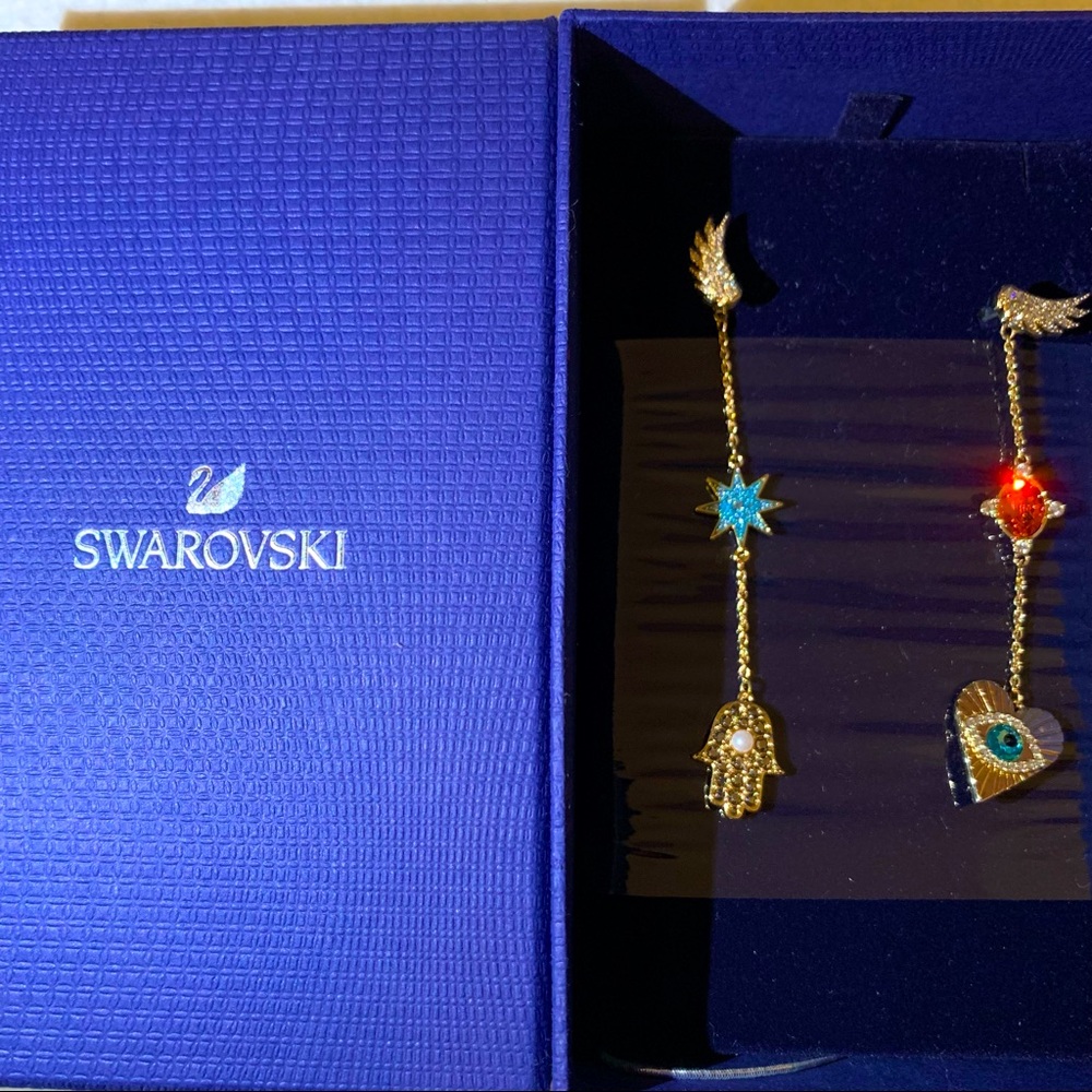 Swarovski Lucky Goddess Talisman Symbols Multi-Colored Gold Plating Earrings